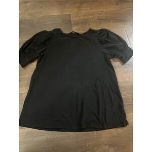 Doe & Rae Womens Black Puff Short Sleeve Crew Neck Casual Top Large‎